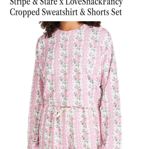 Stripe & Stare x LoveShackFancy Cropped Sweatshirt & Shorts Set Bloom- Size XS-M - Picture 7 of 16